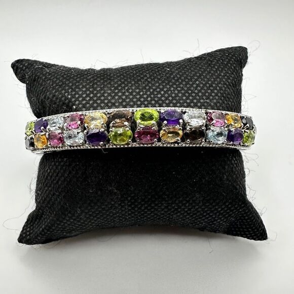 SALE! Still With tag! Multi-gemstone, stainless steel hinged bracelet! - Picture 16 of 16